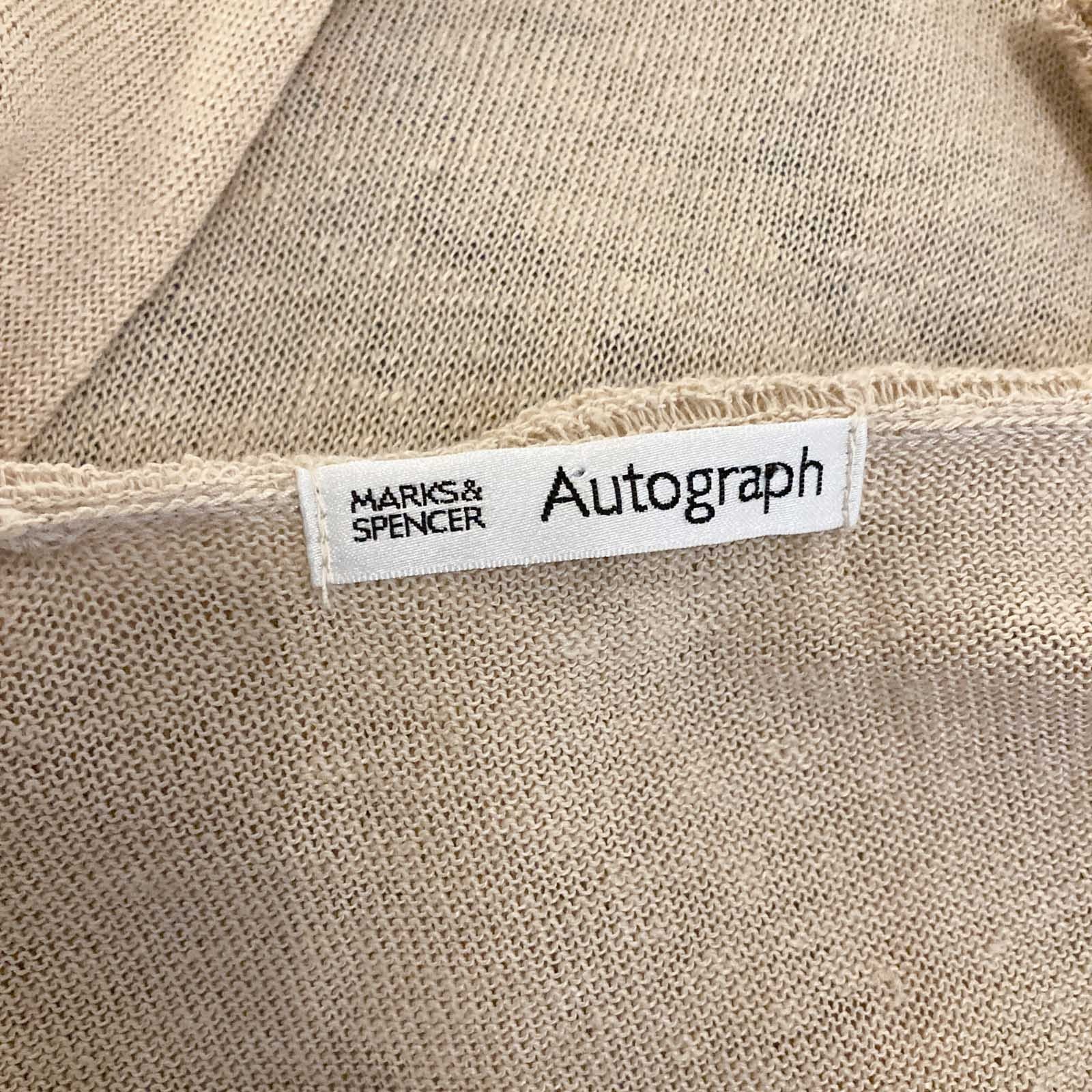 Autograph M&S Cardigan Size 12 Natural Beige Linen Blend Frill Trim Longline