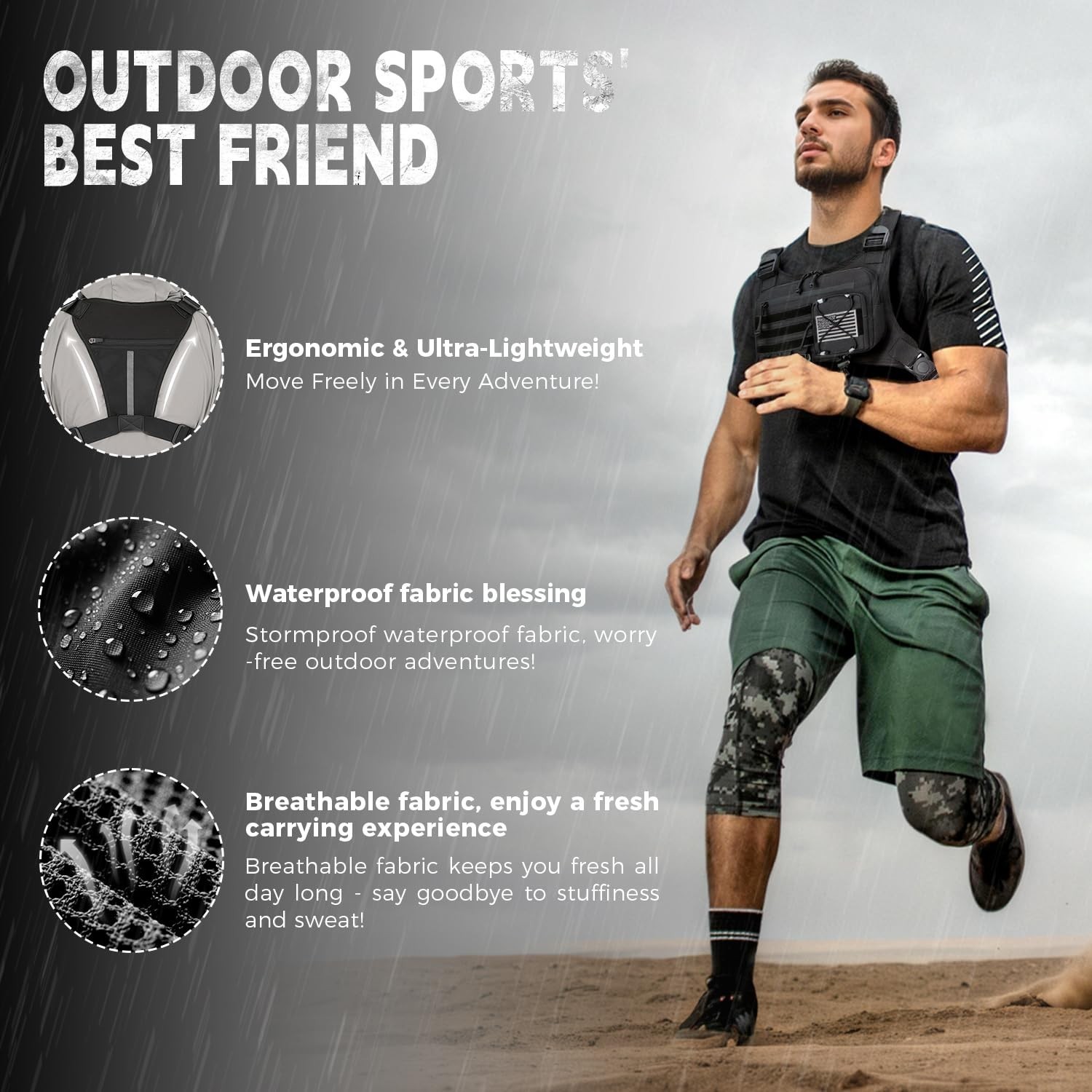 Outdoor Sports Chest Bag for Men – EDC Travel Vest Holster for Running, Hiking,