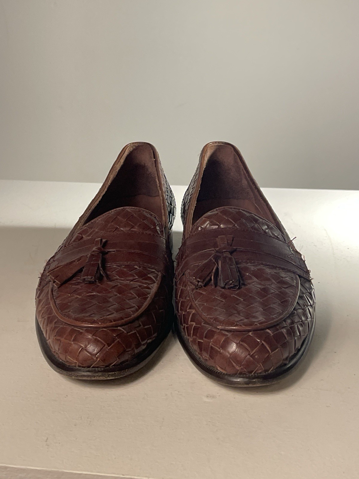 Vintage San Remo Italy Woven Leather Tassel Loafers Brown Men’s 10 Made in Italy