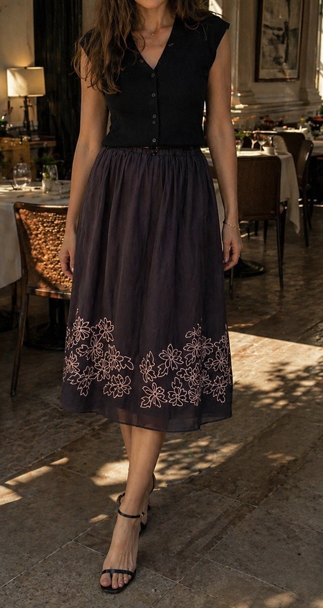 Jacques Vert Skirt UK 16 Fully Lined Floral Embroidered Midi Elegant Zip Closure