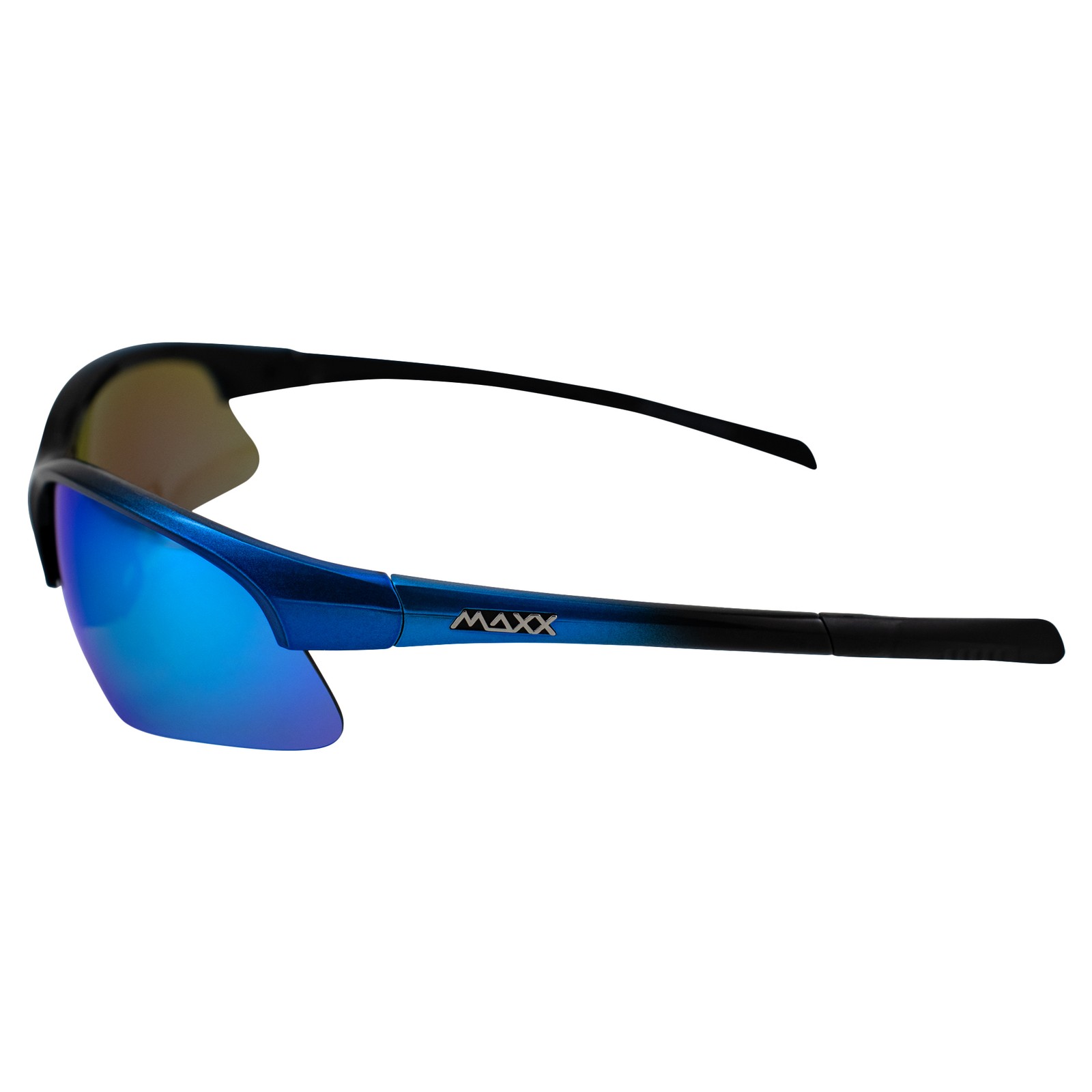 Maxx Domain Sport Golf Sunglasses Black and Blue with Polarized Blue Mirror Lens