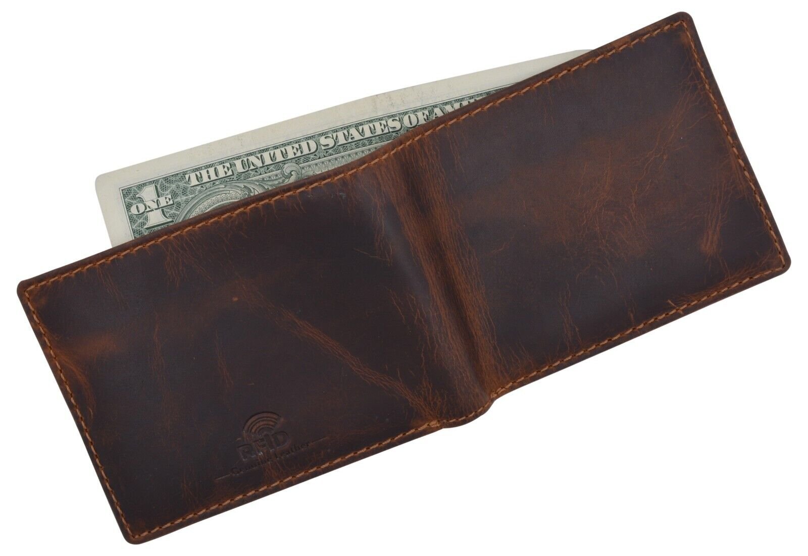 RFID Blocking Brown Vintage Leather Men’s Bifold Center Flap Wallet