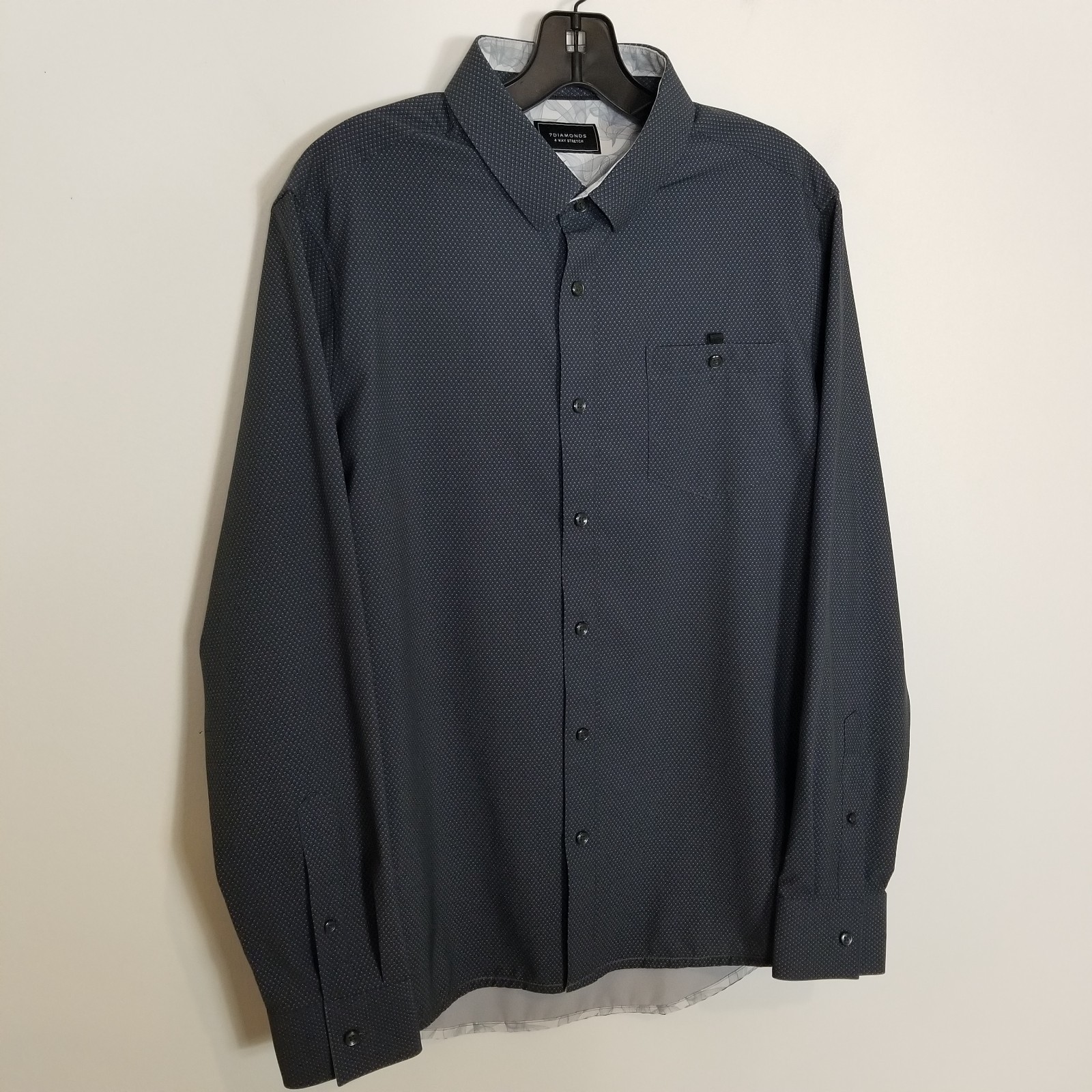 7D 7 Diamonds Men 4 way Stretch Button Up Shirt Sz Sz S Gray Long Sleeve