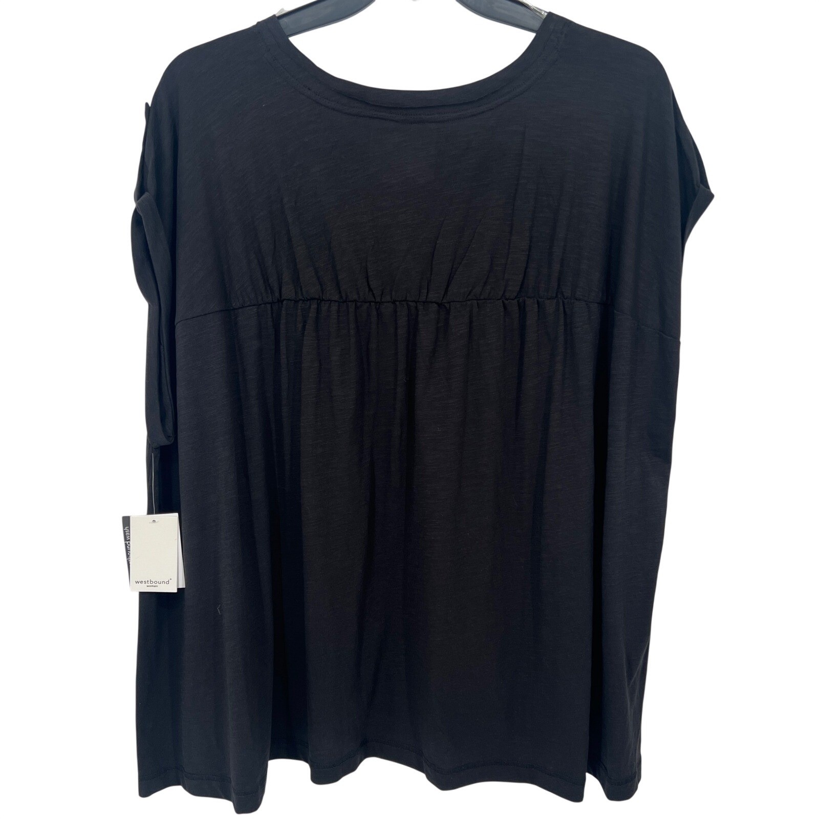 NEW Westbound Woman 2X Black V Neck Relaxed Fit Slub Knit Top Tunic