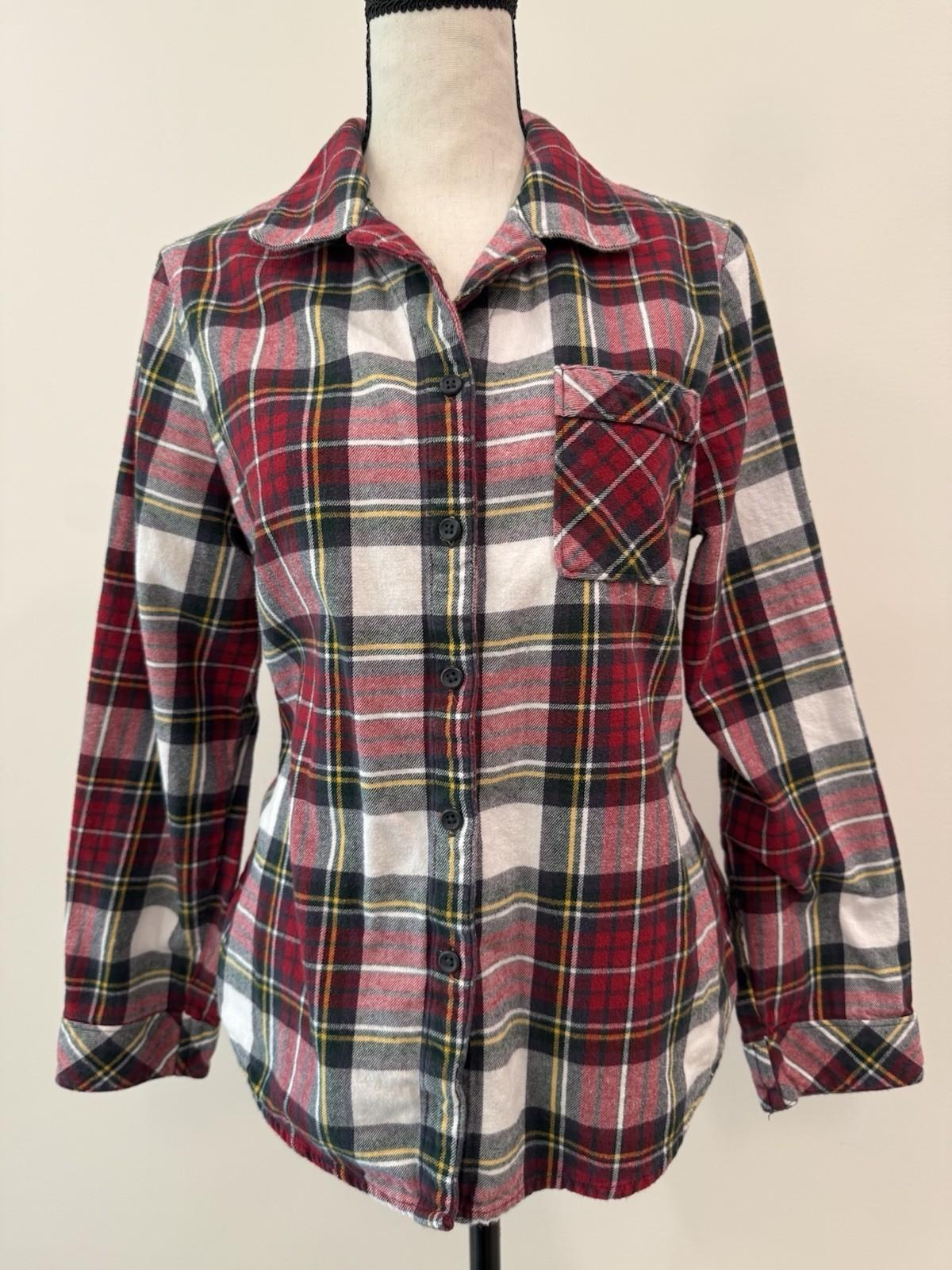 Natural Reflections Bass Pro Flannel Shirt Womens M 100% Cotton Red Plaid