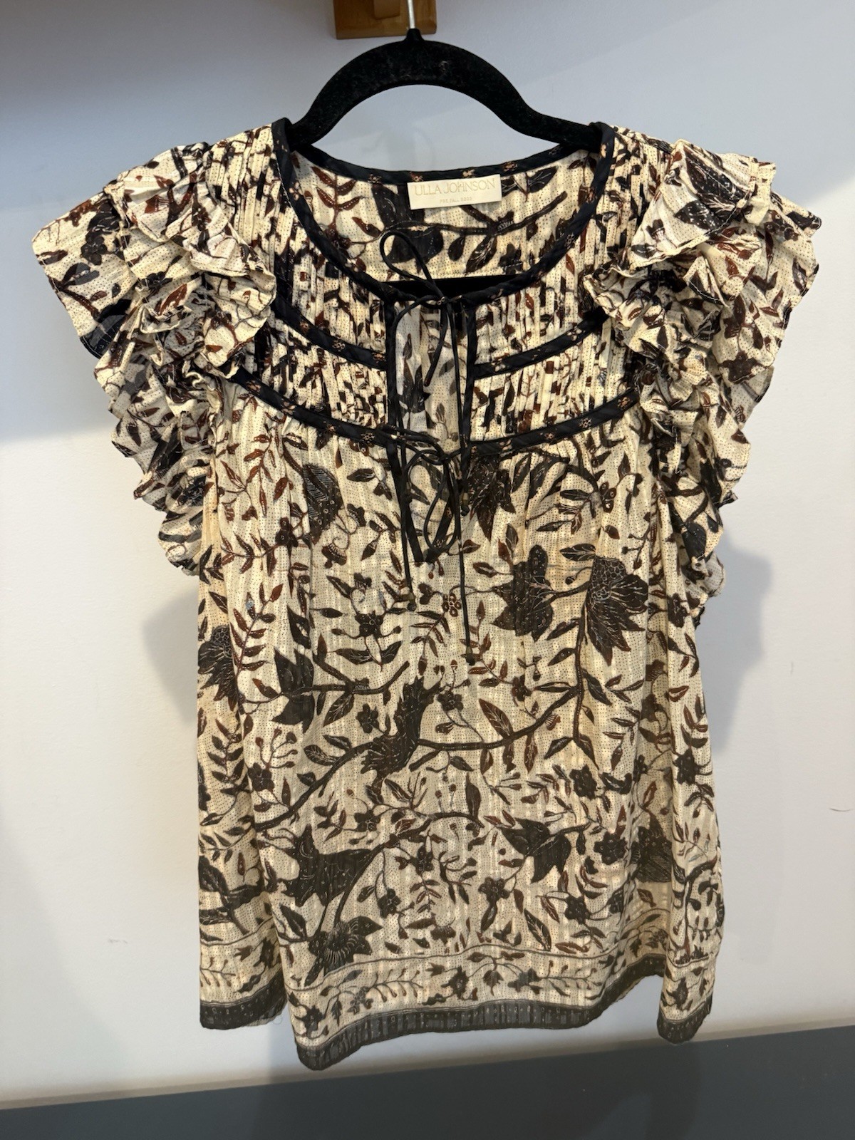 Ulla Johnson Sleeveless Ruffle-Trim Tie-Neck Blouse Size 10