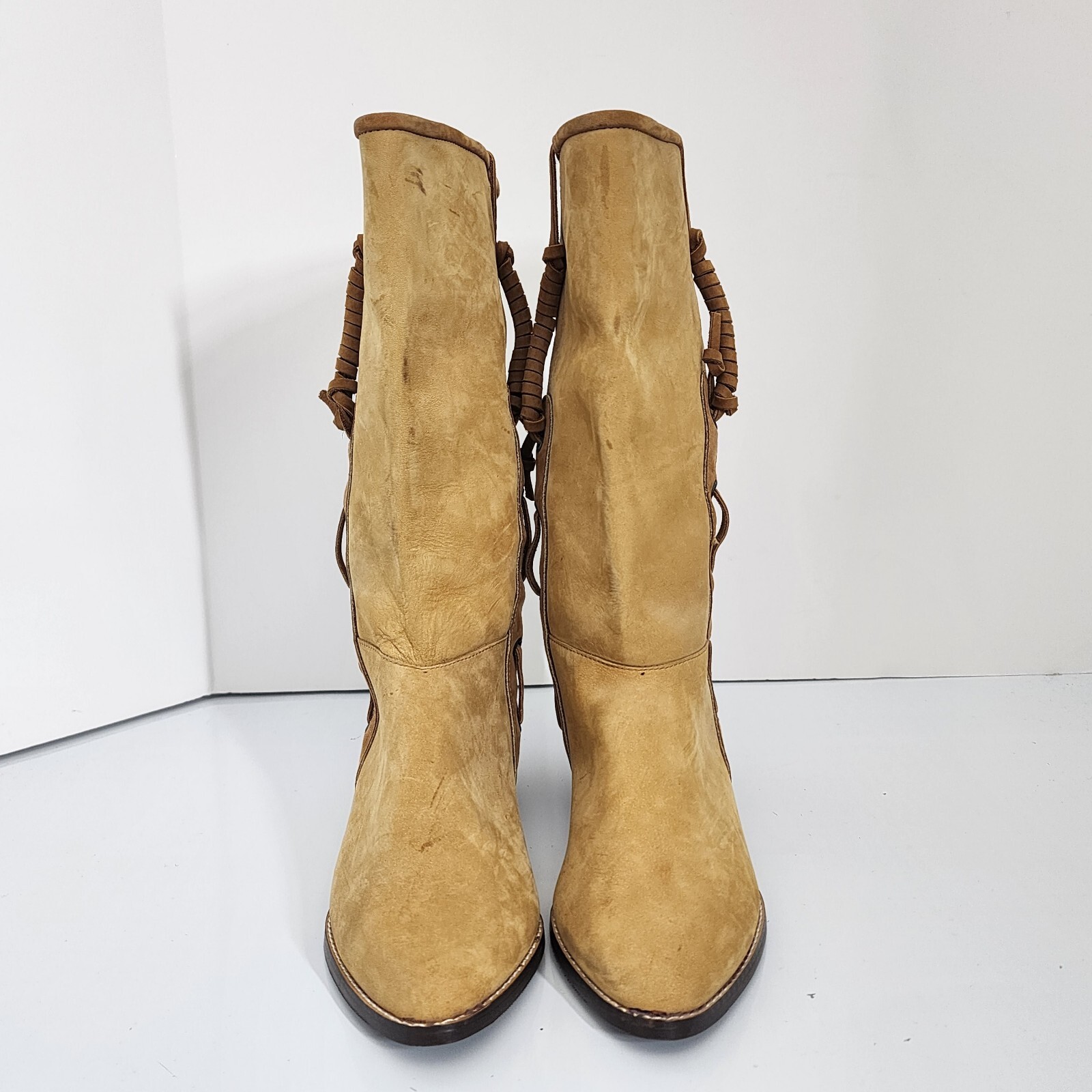 Vintage 80’s Maine Woods Leather Boots Tan Low Heel Western DORADO RUN SMALL