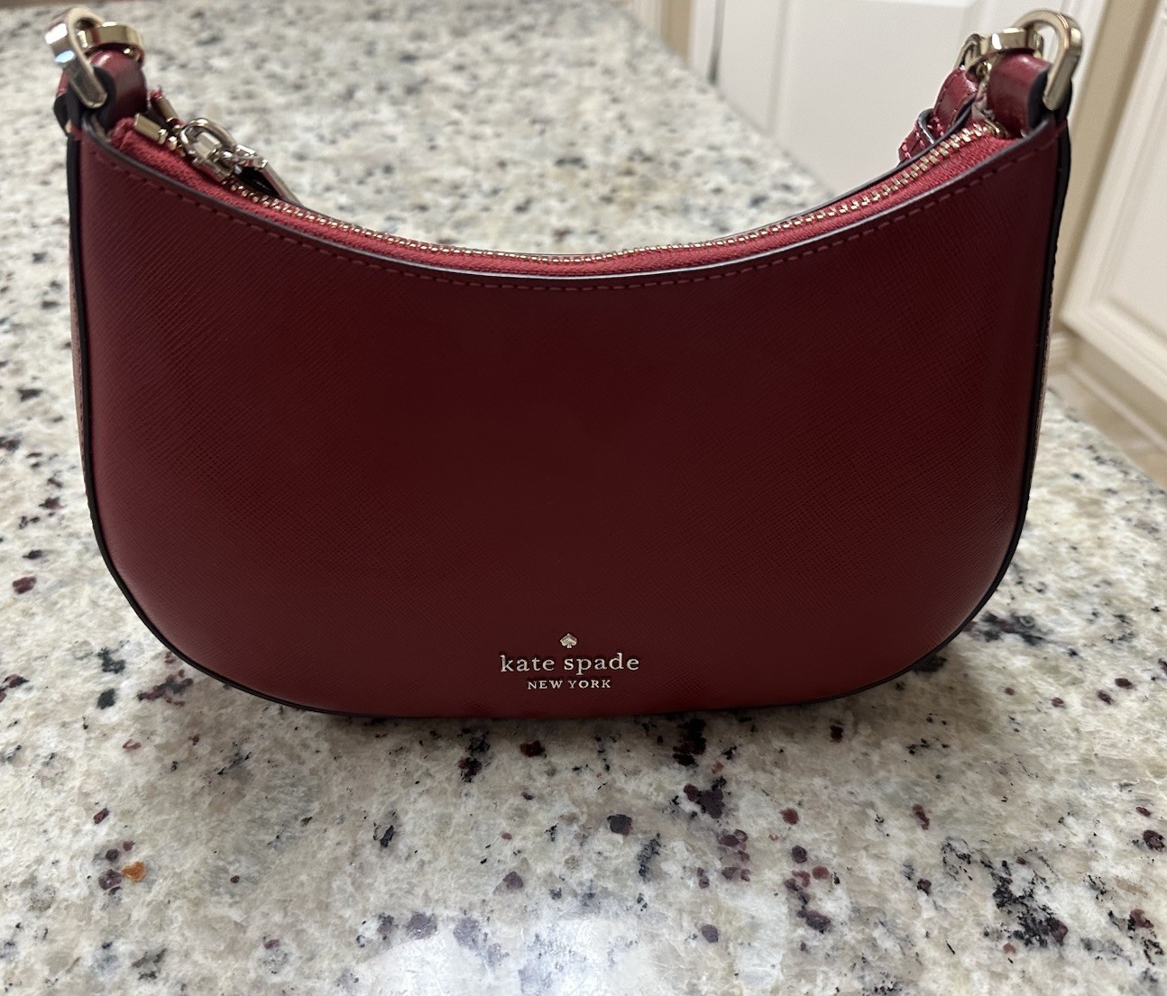 Red Kate Spade Staci Half Moon Shoulder Bag Cross Grain Leather