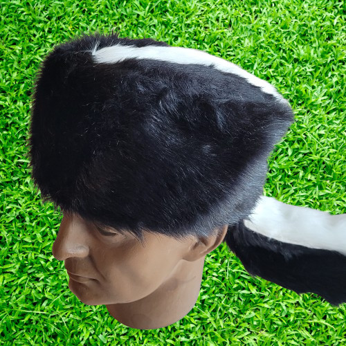Skunk Hat Faux Fur & Tail Cap Warm Soft S-XL Size Mountain Men Coon Crockett