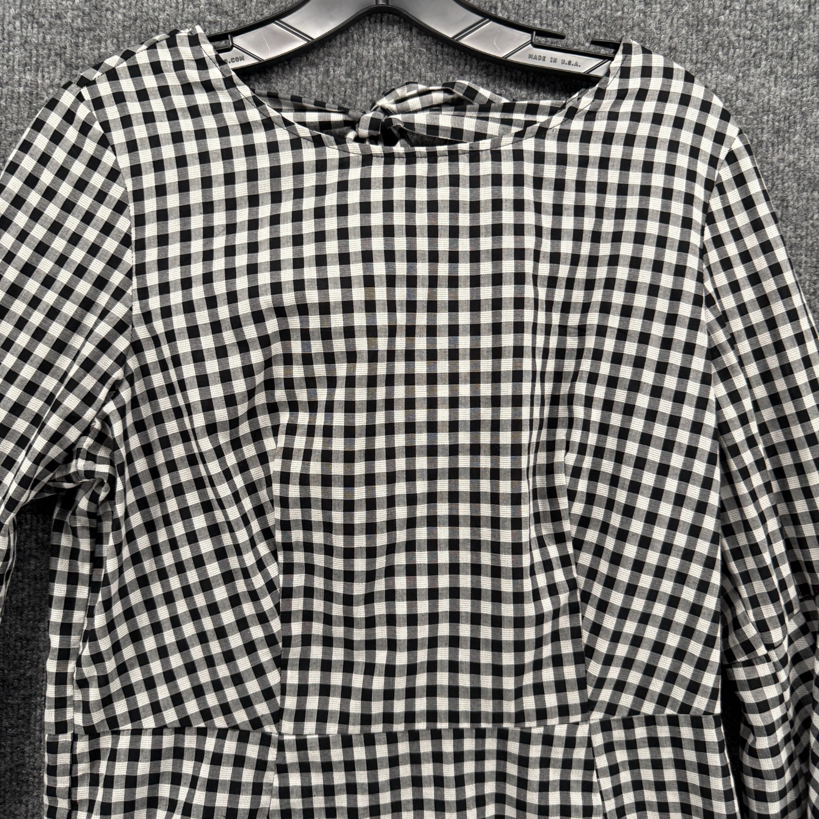 Nanette Lepore Blouse Womens M Black Check Open Back Boho Cottage Old Money