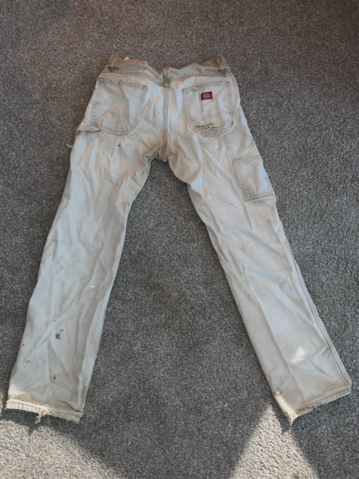 Distressed Dickies Men’s Beige Canvas Workwear Pants Straight Leg 30×34