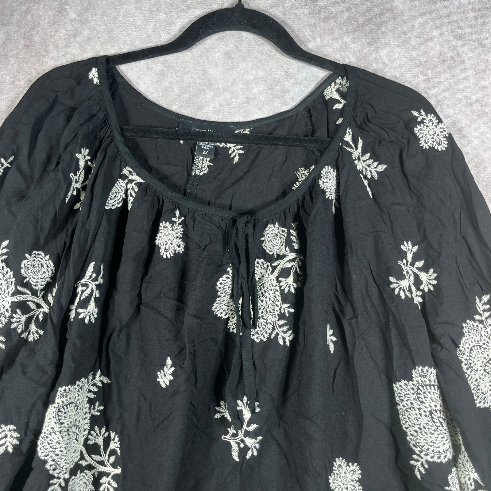 Karen Kane Top Womens Size 2X Black Embroidered V-Neck Boho Office Work Casual