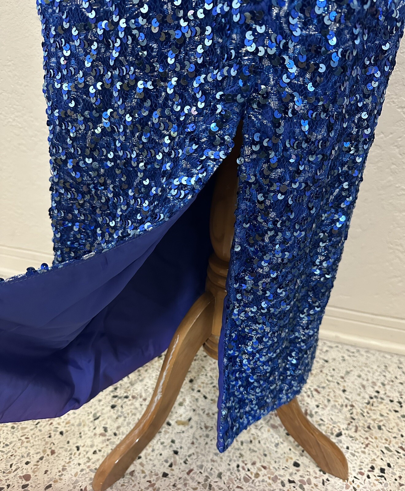 Vtg 70s Embellished Sequined Dress Party Cocktail Blue Full Length Prom Eras 10