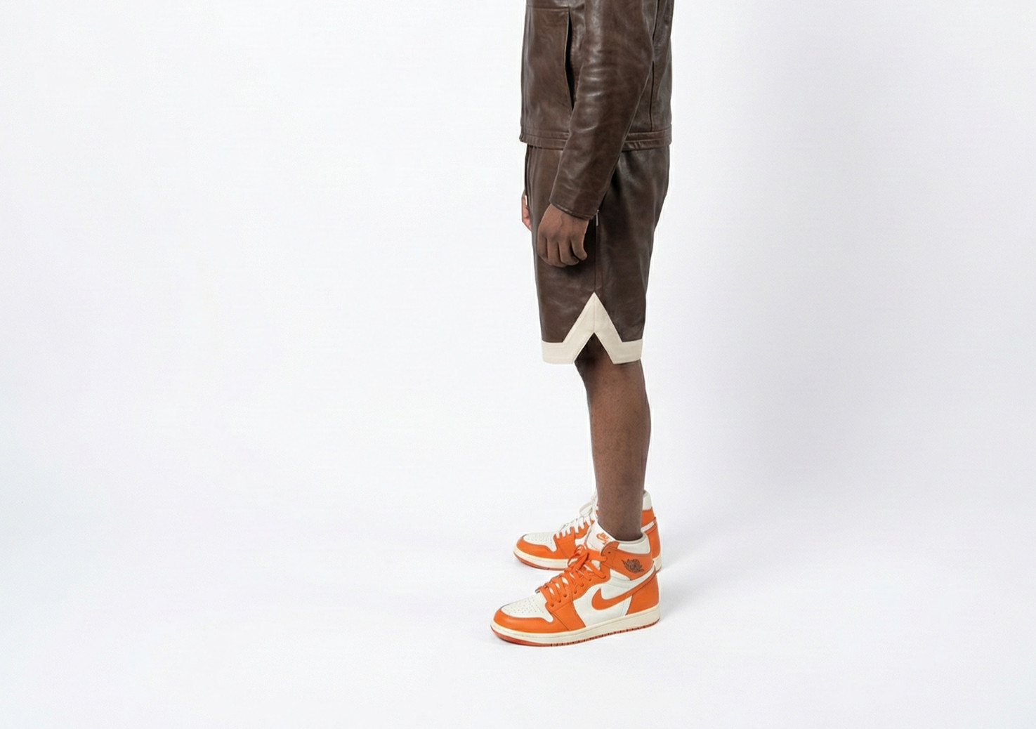 Men’s Brown Real Leather Bermuda Shorts | Contrast Hem Shorts