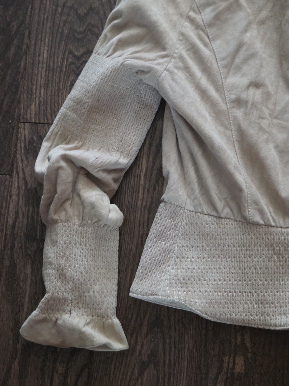 🩷Balenciaga Paris Nude Blush Suede Leather Jacket Smocked Knit Trim Ghesquiere
