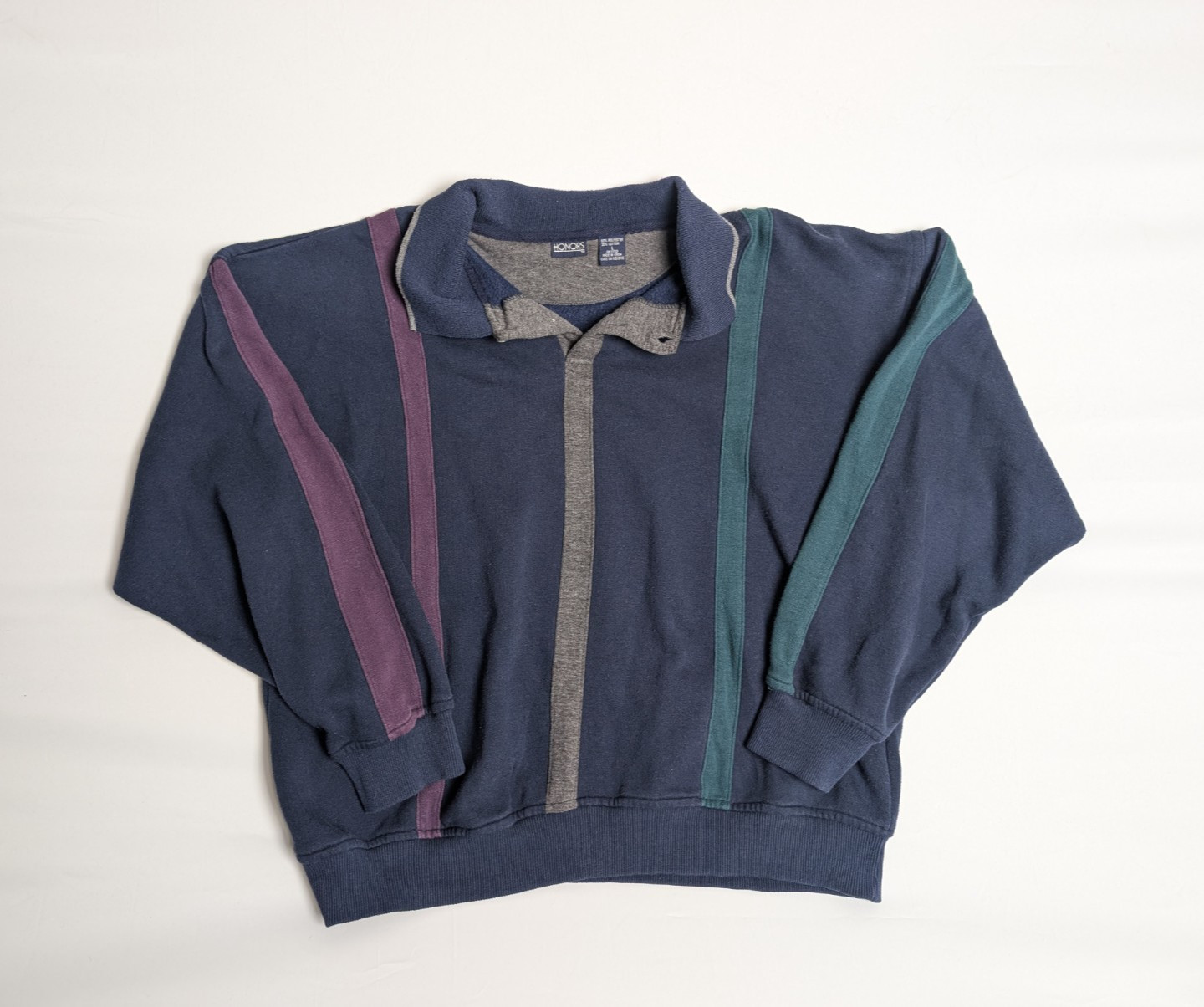 Honors Men’s Multicolor Striped Large Pullover Sweater Collared L Cotton Vintage