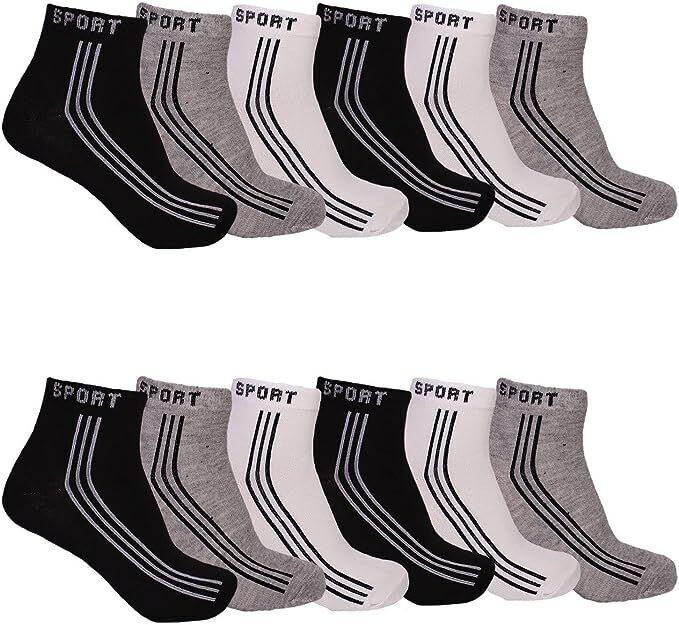 12 Pairs Mens Ankle Quarter Athletic Socks Cotton Low Cut Casual Size 9-11,10-13