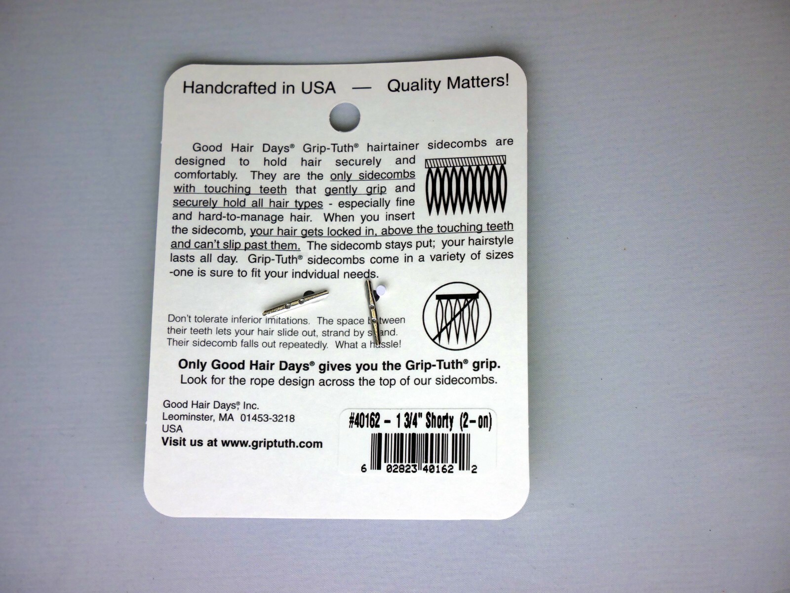 4 Combs x Good Hair Days Grip-Tuth® 1 3/4″ Clear Shorty Combs Made in USA 40162