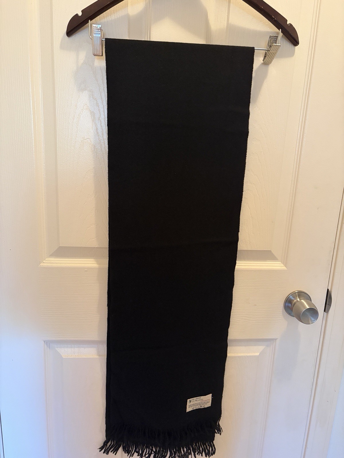 St Albans Pure Lambswool Scarf Black Fringe Made in Australia Soft Wool 12×72