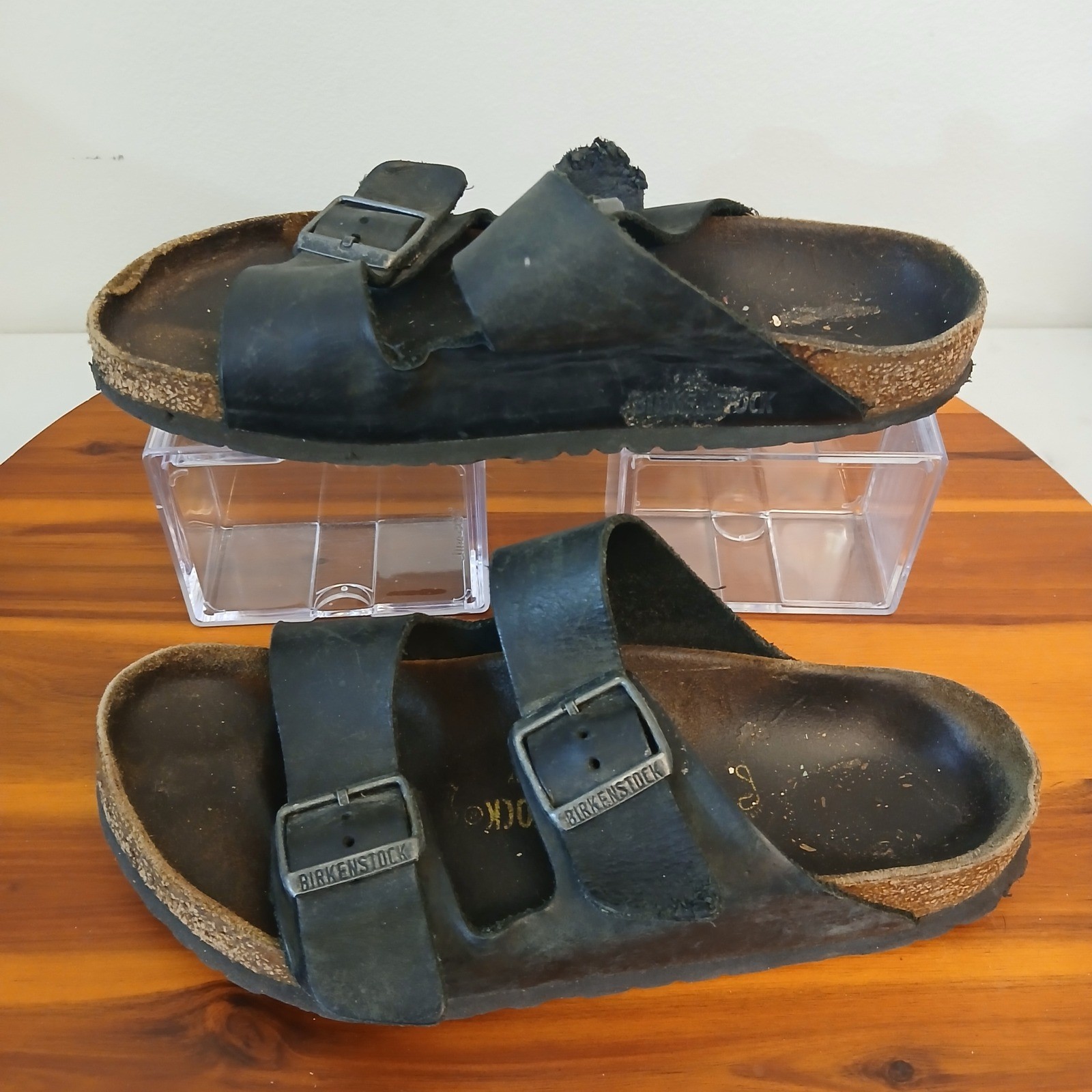 Birkenstock Arizona Sandals Mens 39 W8 M6 Black Leather Double Strap Slides