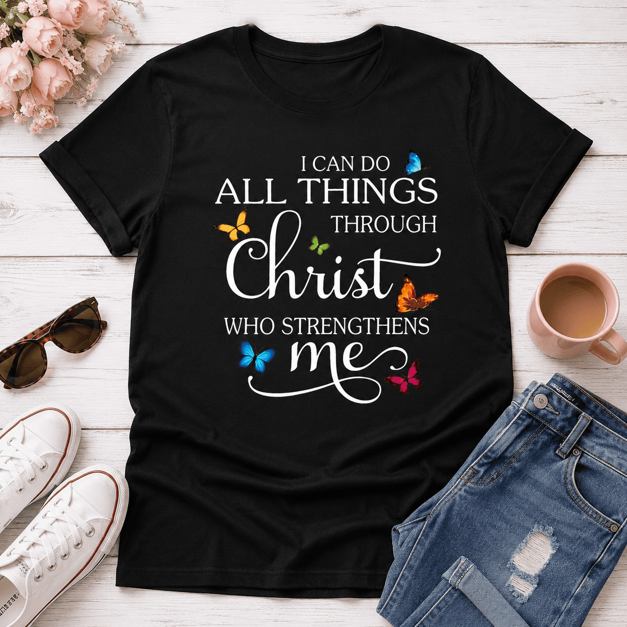 Women Christian Faith Quote Graphic T-Shirt Colorful Scripture Casual Tee