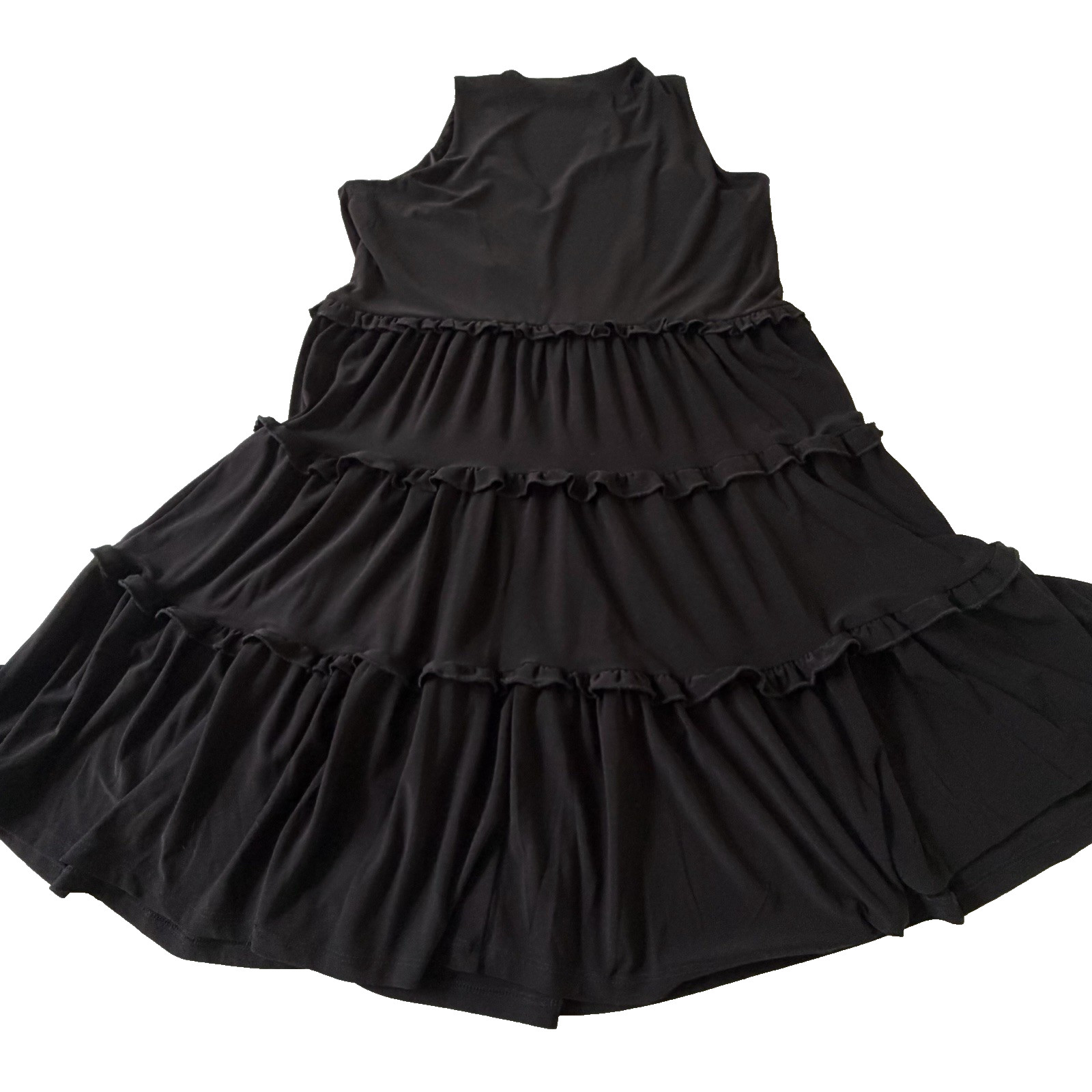 TOMMY HILFIGER Size 8 Dress Black Tiered Ruffles Sleeveless Stretch Knit Capsule