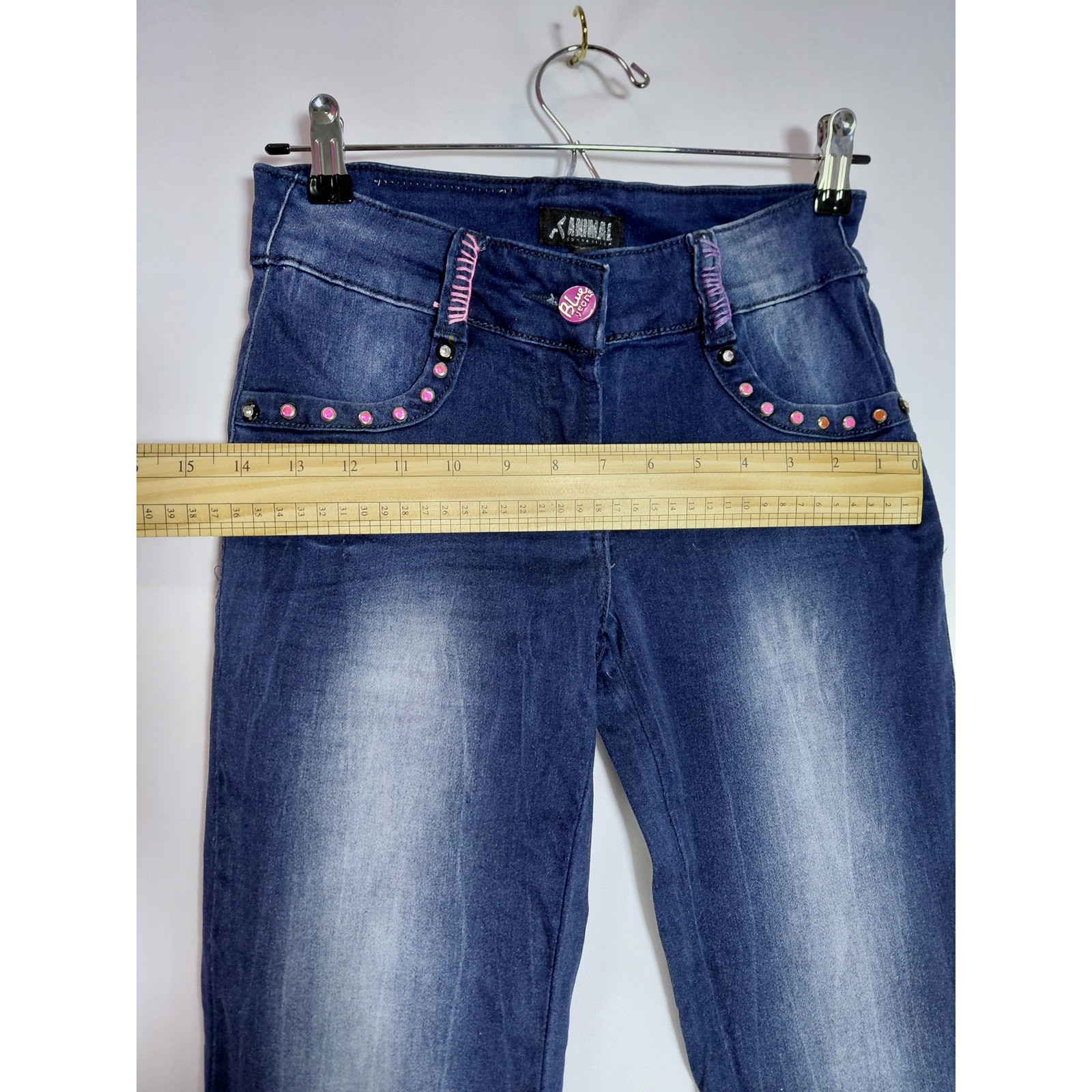 Animal Connection Denim Embellished Jeans Blue Mid (10-12 in) Slim Women Size 28