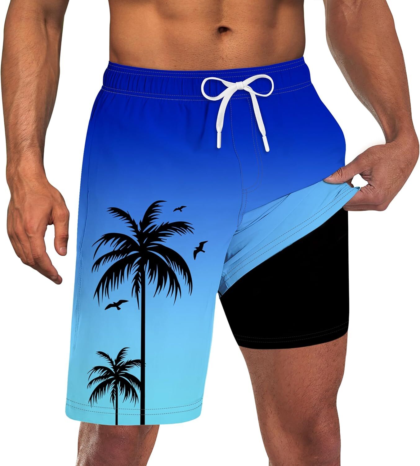 Mens Swim Trunks Quick Dry Compression Liner Pockets 9” Inseam M-3XL UPF 50+