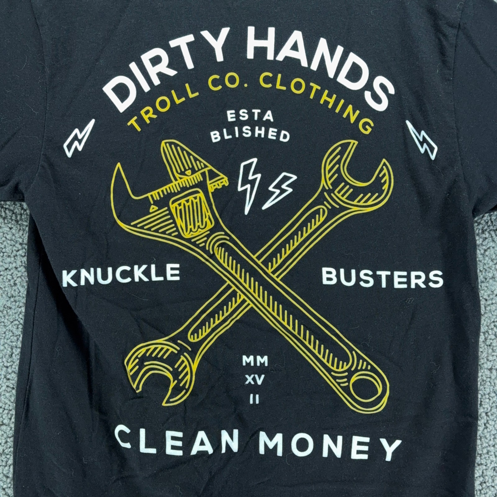 Troll Co T Shirt Mens Small Black Dirty Hands Clean Money Graphic Back Workwear
