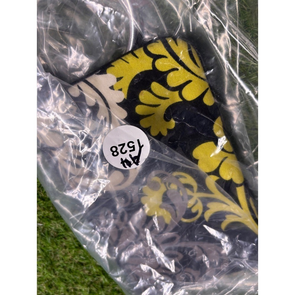 Womens Black Floral Print Wristlet Pouch with Ring Handle and Yellow Accents