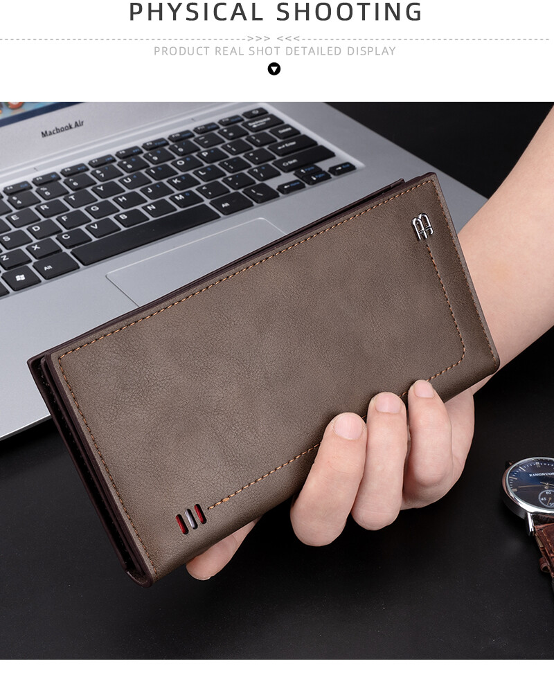 RFID Blocking Men Long Bifold Wallet Money Clip Leather Purse Multi-Card Holder