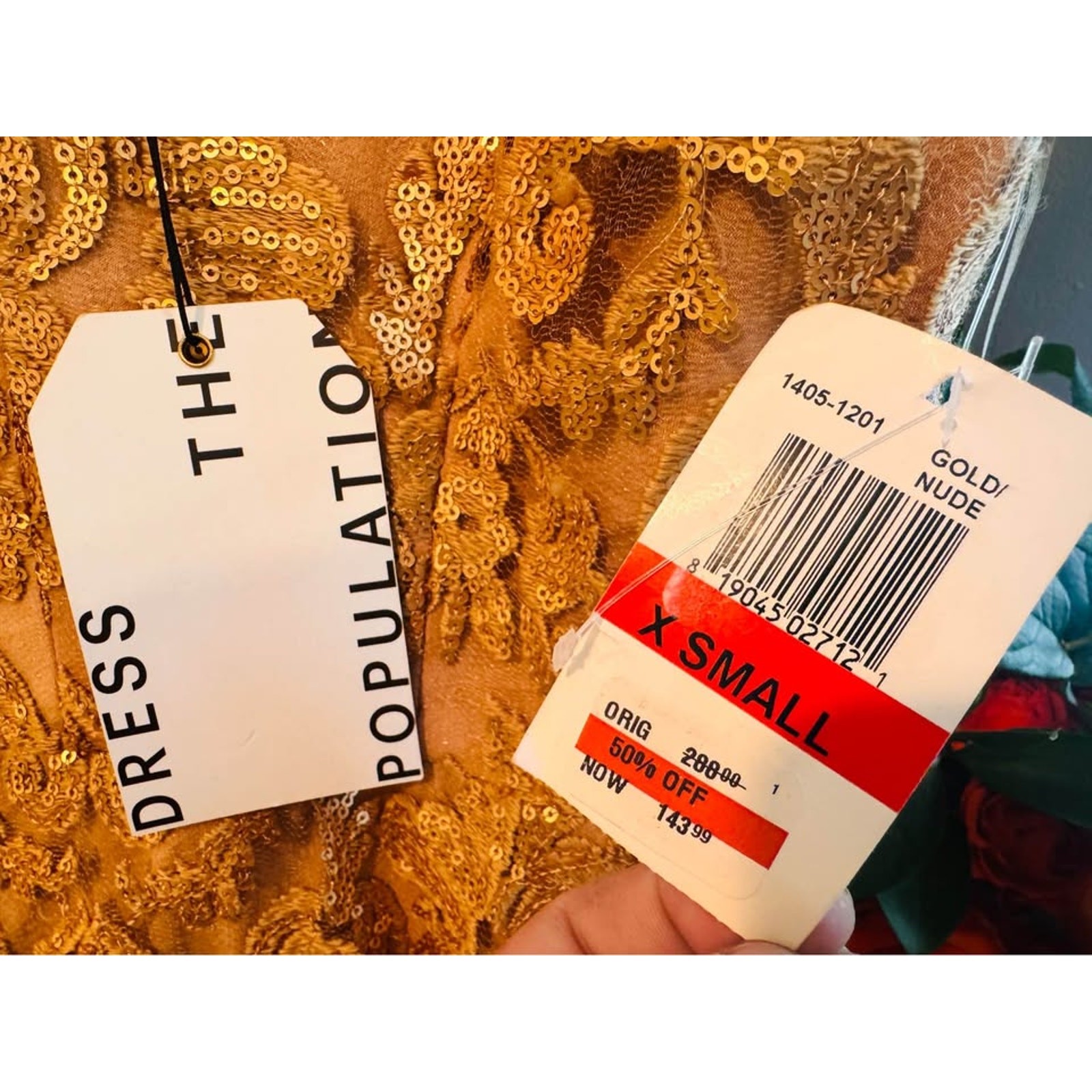 Dress The Population Goldi Nude & Gold Sequin Lace Cocktail Dress XS ✨🥂