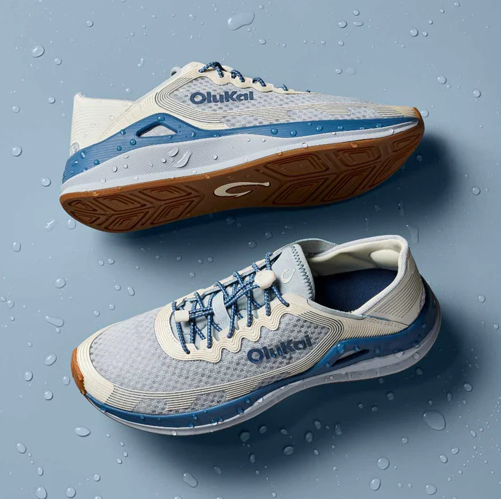 NEW 100% OluKai Ahi Men’s Blue Pearl White Sand Marine Fishing Shoes Quick Dry