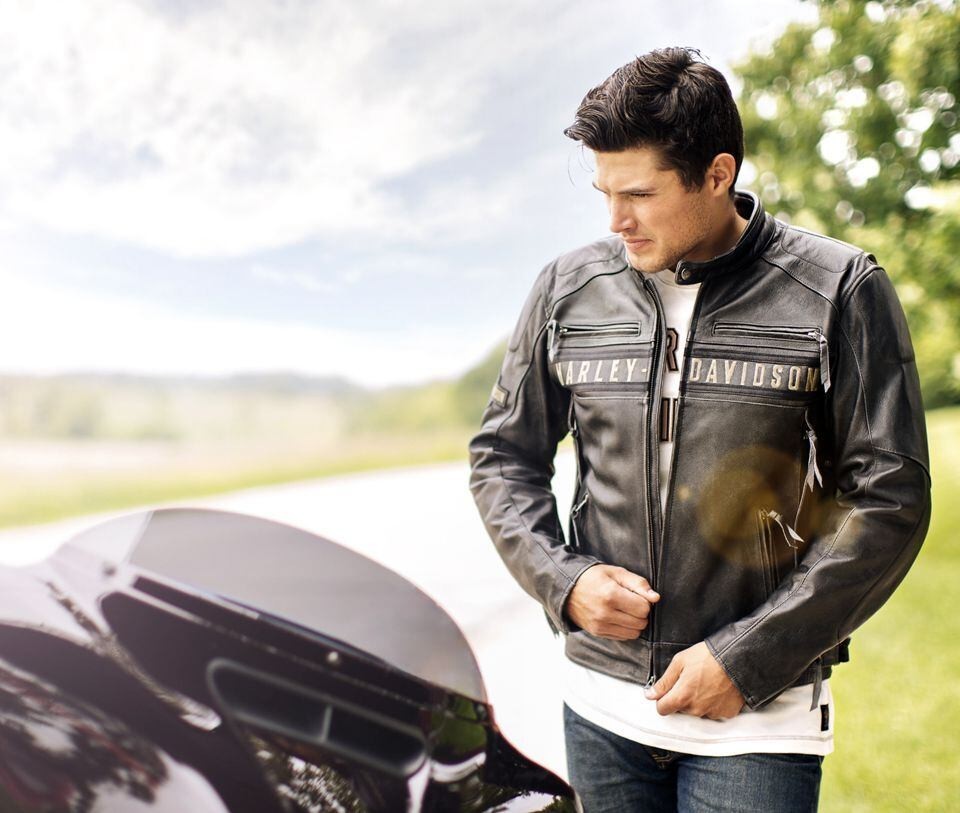Harley Men’s Black Biker Jacket – Real Cowhide Leather Motorcycle Jacket
