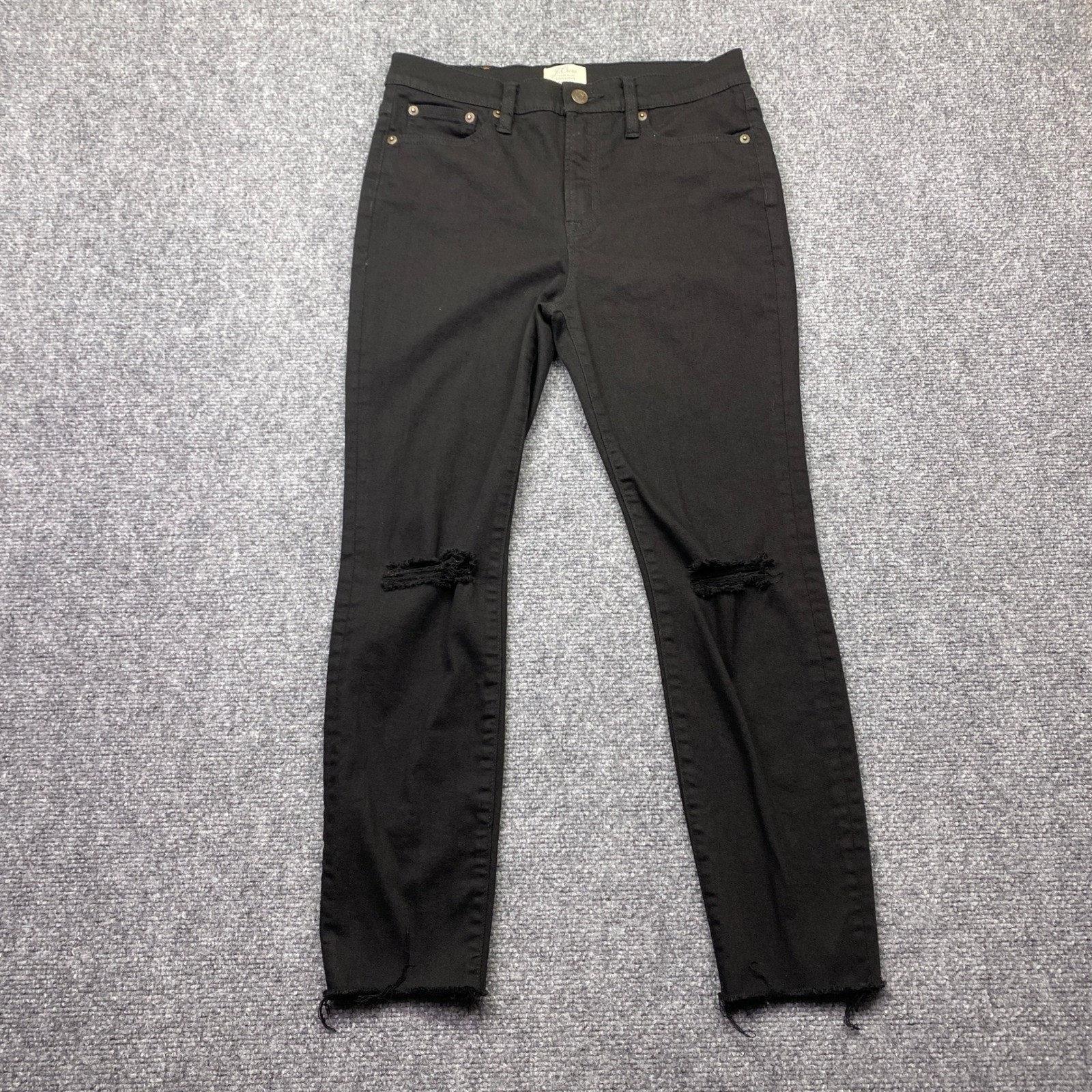 J.Crew Lookout High Rise Skinny Jeans Black Distressed Raw Hem 28P F7138