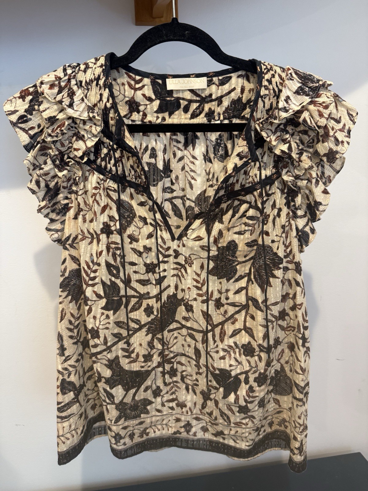 Ulla Johnson Sleeveless Ruffle-Trim Tie-Neck Blouse Size 10