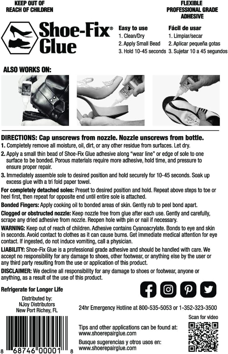 Glue Professional Grade Repair Adhesive for All Footwear Instant Bond, Clear Dry