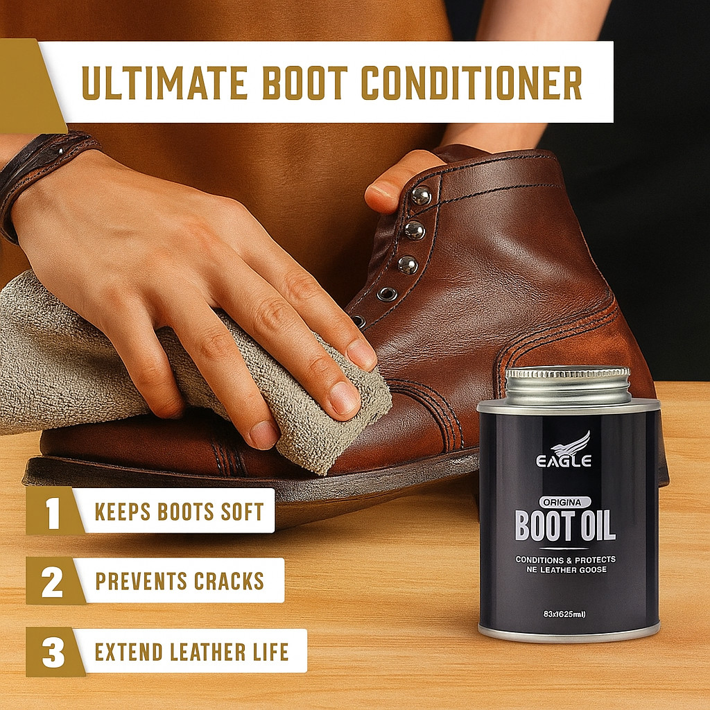 Leather Boot Oil 8.45 oz Conditioner with Cloth and Applicator for Boots Shoes