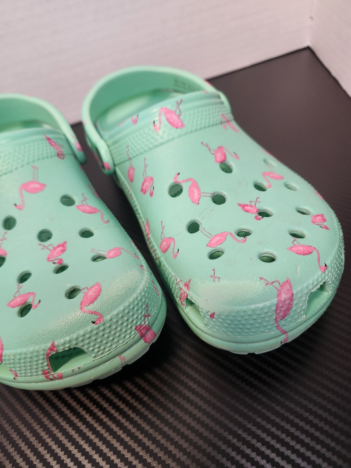 Crocs Classic Clogs Green Blue With Pink Flamingos Size W8 M6