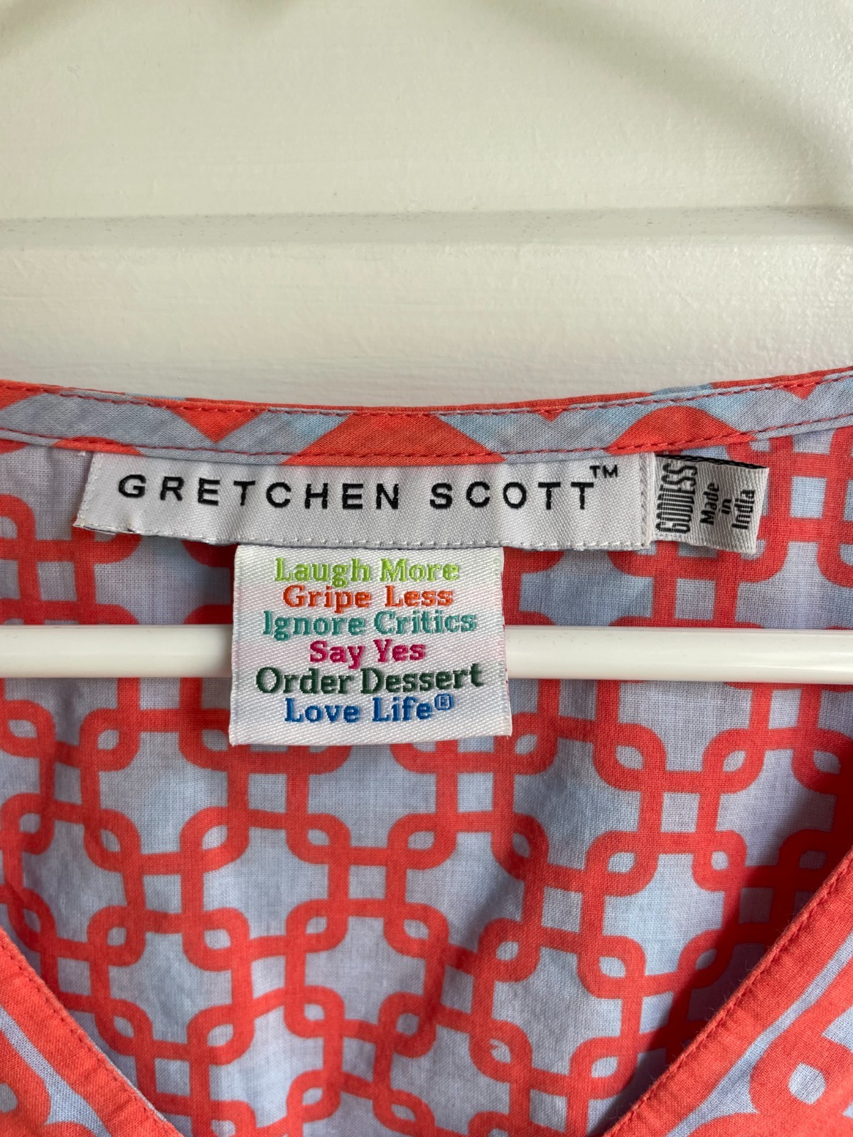 Gretchen Scott Tunic Top Unchained Coral Blue Geometric Size Goddess Large XL