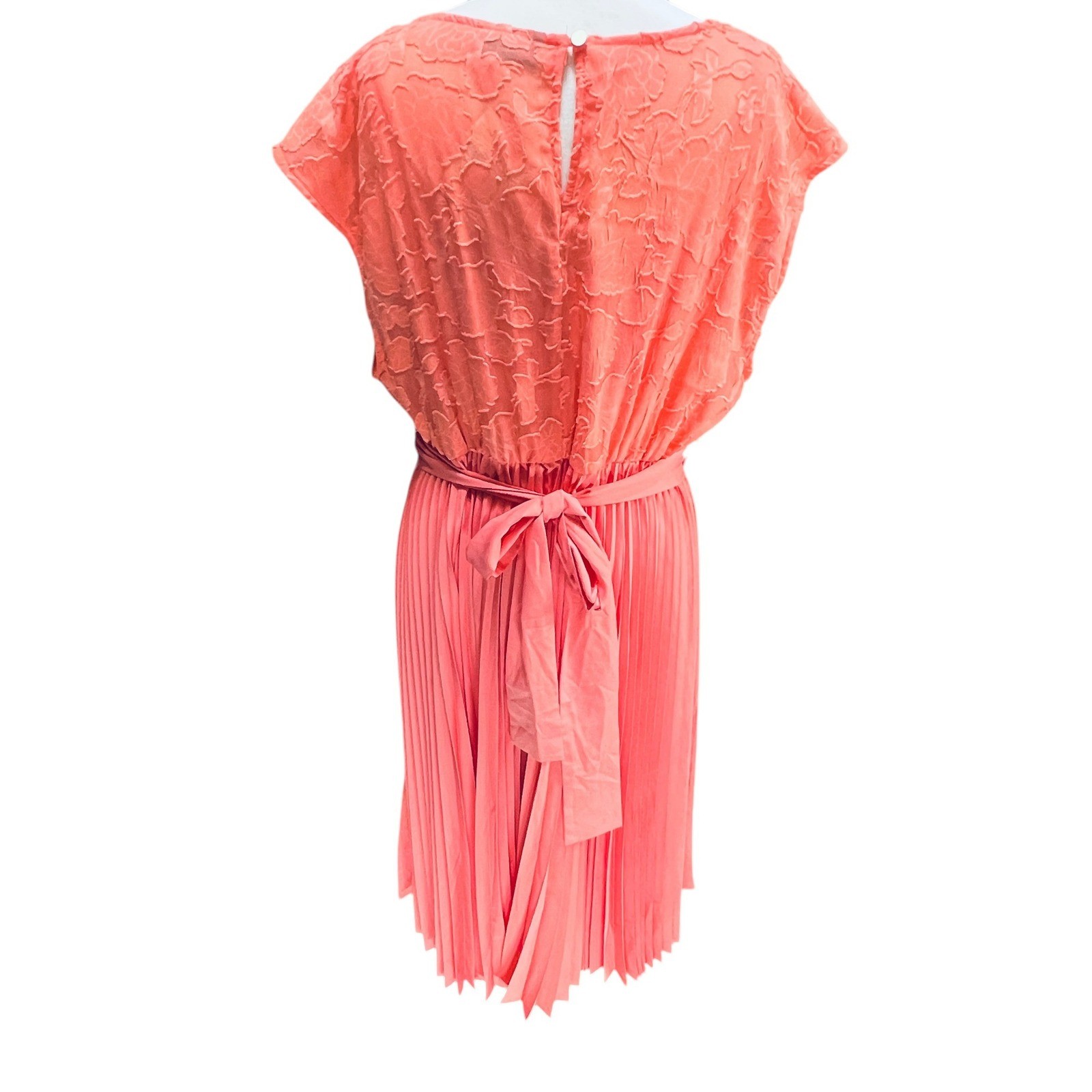 Lane Bryant Coral Lace Floral Burnout Pleated Dress NWT Plus Sz 18/20 Boxy Tie