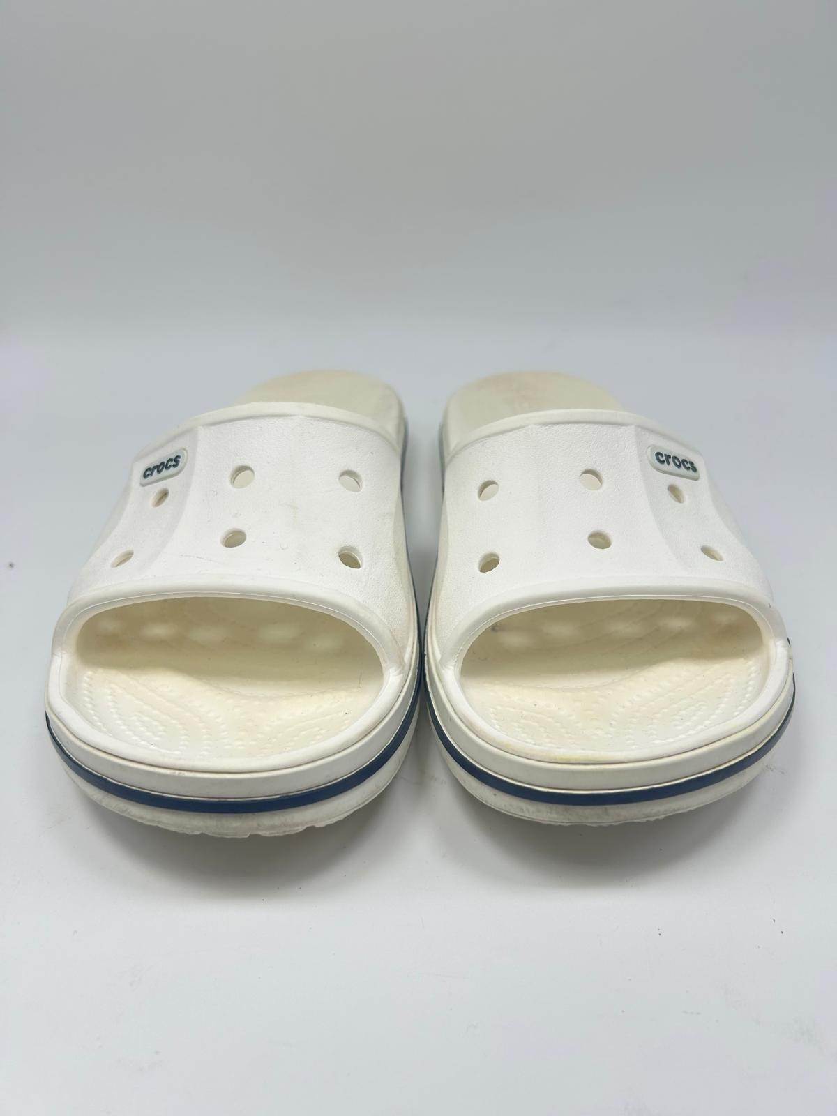 Crocs Bayaband Slide W7 M5 White Rubber Open Toe Slip On Flat Comfort Shoes