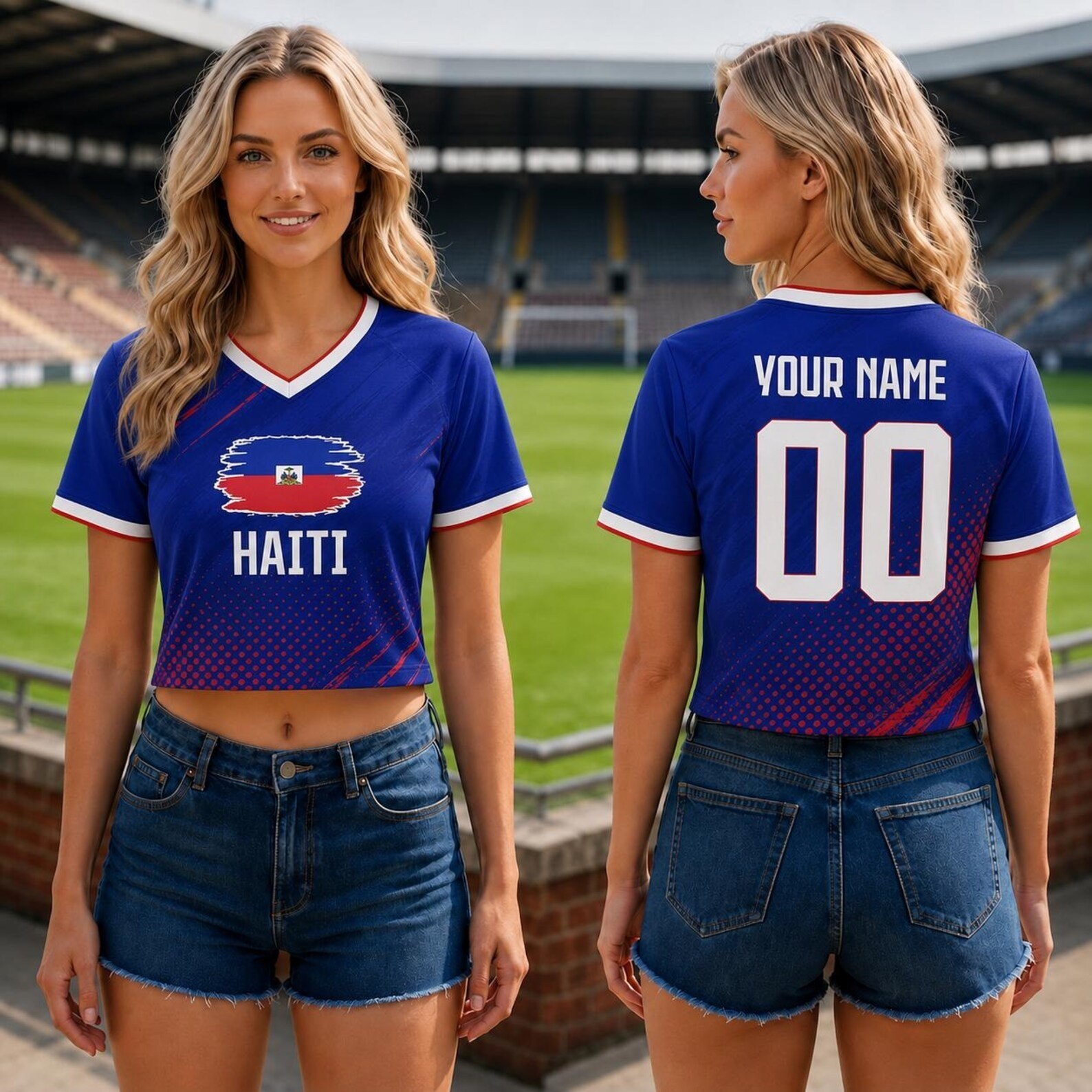 Custom Haiti Soccer Croptop Jersey, Personalized Name Number Football Crop Tee
