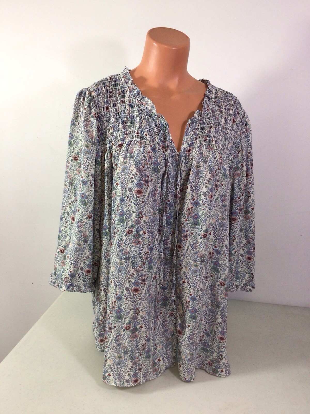 Rose & Olive Floral Blouse Peasant Top Womens 2X