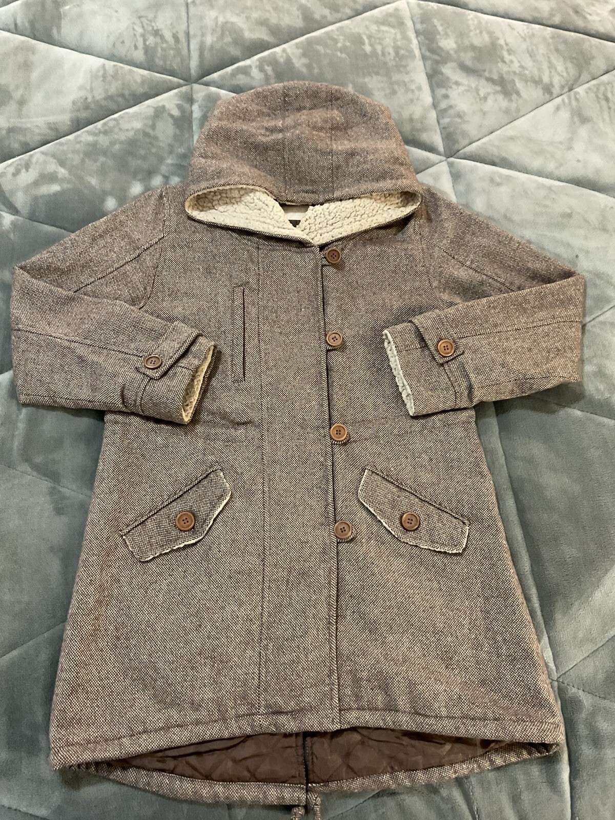 Ray Cousin Cassin Hoodie Herringbone Houndstooth Zip Button Jacket Fully Lined