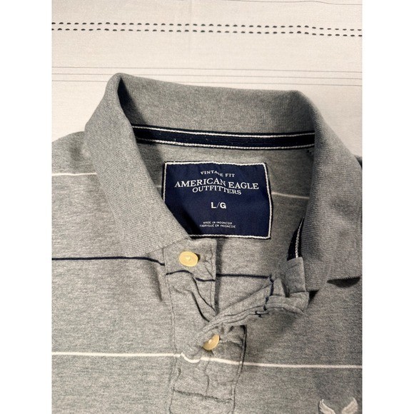 American Eagle Outfitters Mens Gray Striped Vintage Fit Polo Shirt Large L