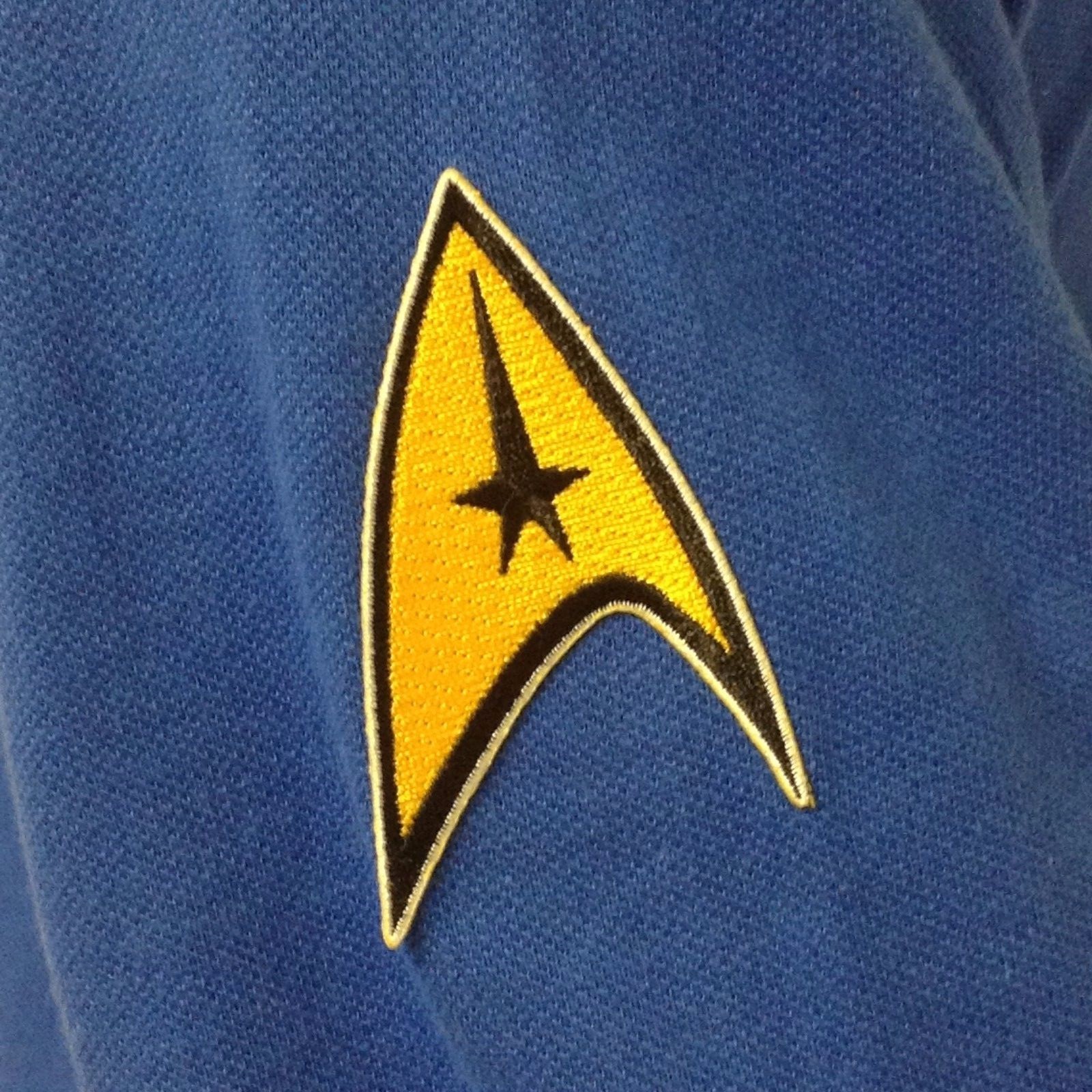 Mens Polo Shirt -STAR TREK -STARFLEET-Size XL -MERIT BADGES TOS Patches NWT