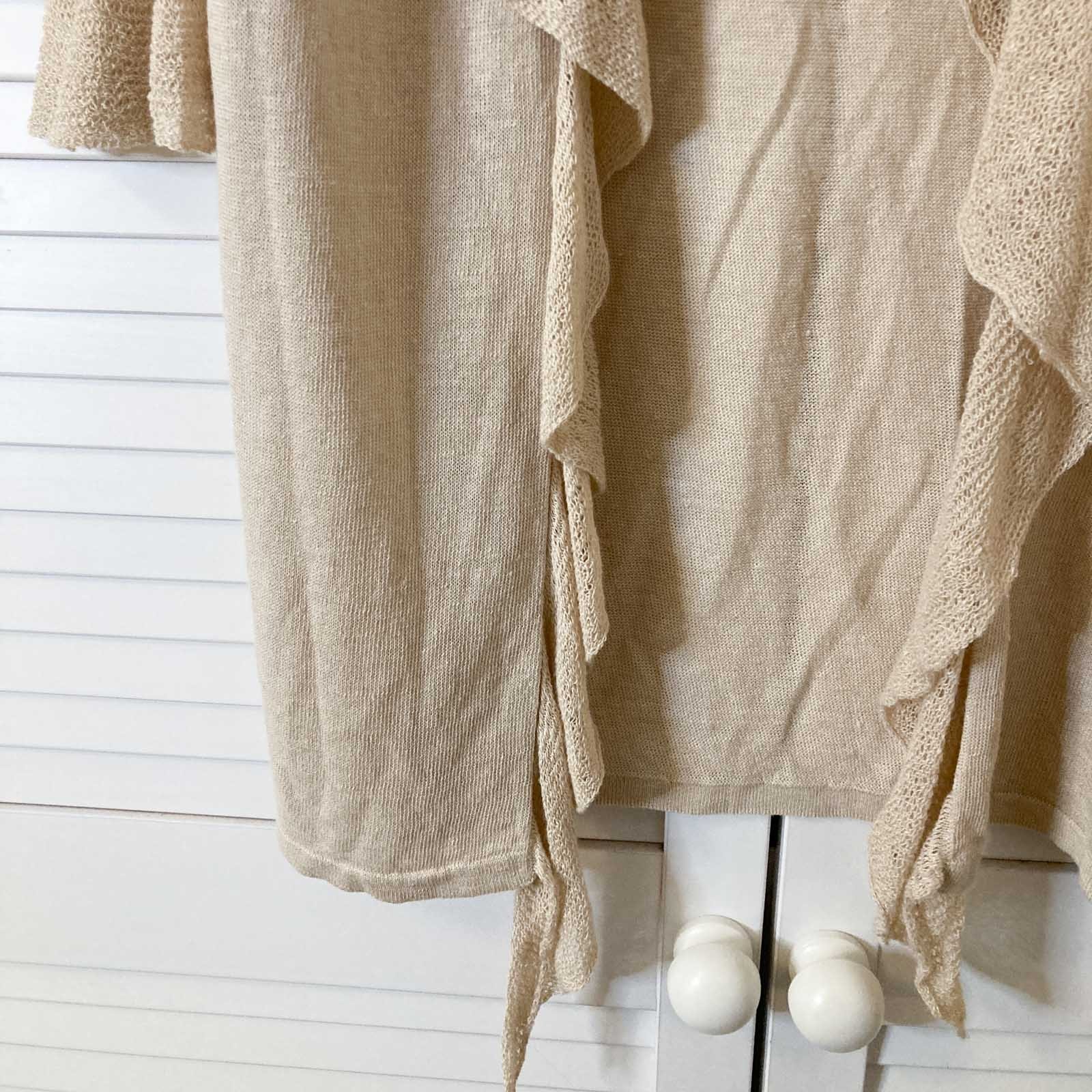 Autograph M&S Cardigan Size 12 Natural Beige Linen Blend Frill Trim Longline