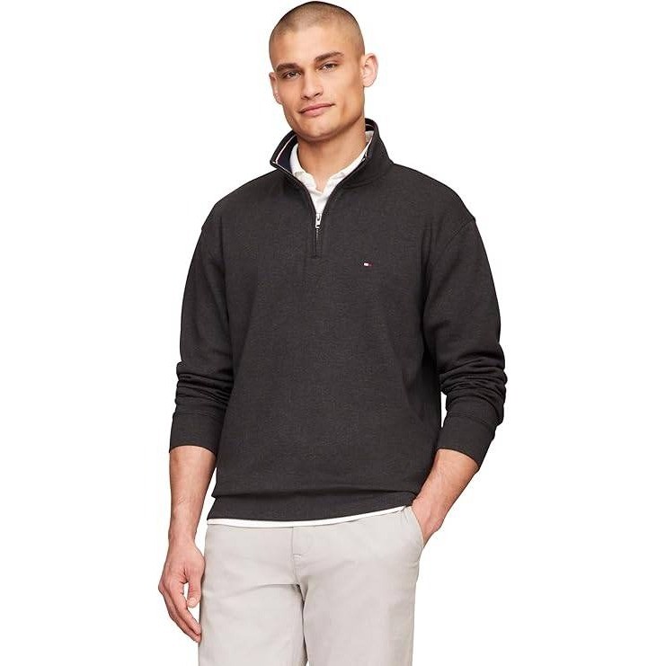 Tommy Hilfiger Mens XL Quarter Zip Pullover Sweatshirt Charcoal Heather Grey