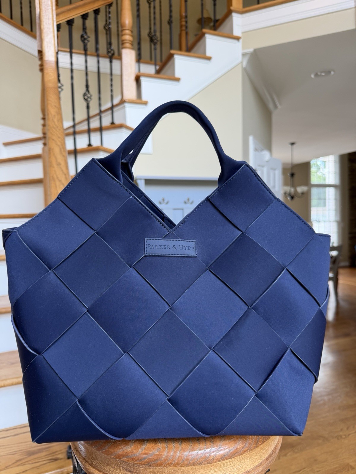 Parker & Hyde The Dallas Classic Tote in Navy Woven Tote Bag